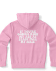 Pink hoodie featuring the cheeky phrase “If You’re Gonna Ride My Ass At Least Pull My Hair” in white retro bubble letters — playful, unapologetic energy from CollegeWares