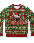 Green Christmas sweater with angry pug in Santa hat and bold red “Bah Humpug” text — funny dog lover holiday apparel from CollegeWares.