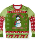 Green and red Christmas sweatshirt featuring snowman with scarf, top hat, and “Can Somebody Blow My Nose” slogan — cheeky holiday humor from CollegeWares.