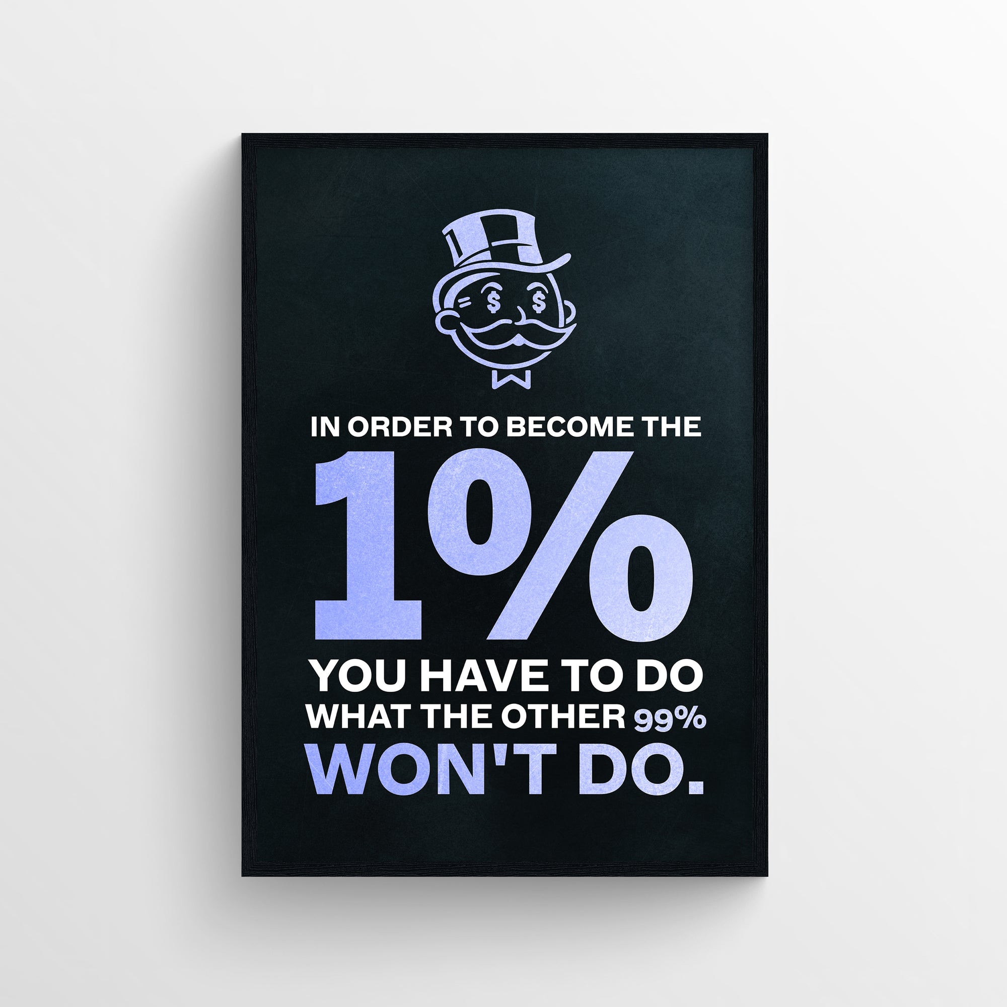 Poster with “In order to become the 1%, you have to do what the other 99% won’t do” motivational quote and bold 1% typography under a cartoon tycoon icon — high-energy hustle decor from CollegeWares.