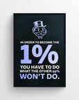 Poster with “In order to become the 1%, you have to do what the other 99% won’t do” motivational quote and bold 1% typography under a cartoon tycoon icon — high-energy hustle decor from CollegeWares.