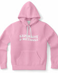 Pink hoodie with the phrase “Expensive & Difficult” in bubble letters — pretty, pricey, and full of attitude from CollegeWares.