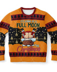 Orange Christmas sweater with Santa mooning chimney and “Full Moon This Christmas” text — funny and cheeky holiday sweatshirt from CollegeWares.
