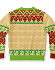 Back view of cactus-print Christmas sweater with beige and green tribal pattern — festive attitude from CollegeWares.