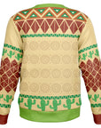 Back view of cactus-print Christmas sweater with beige and green tribal pattern — festive attitude from CollegeWares.