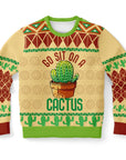Beige Christmas sweater with cactus graphic and “Go Sit on a Cactus” text — sarcastic holiday humor from CollegeWares.