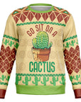 Beige Christmas sweater with cactus graphic and “Go Sit on a Cactus” text — sarcastic holiday humor from CollegeWares.