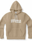 Brown hoodie with white bubble letters saying “Hot Girls Hit Curbs” on the front — confident chaos vibes from CollegeWares.