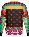 Back view of black holiday sweater with stars and red trim — playful Christmas design from CollegeWares.