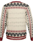 Back view of beige sweater with heart and stripe pattern and no text — anti-romance humor from CollegeWares.