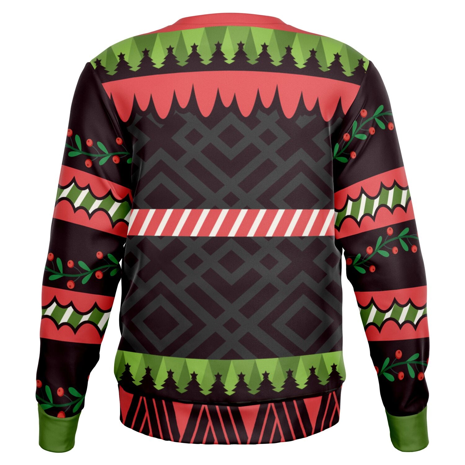 Back view of white sweater with star stripe pattern and no graphic or text — playful sarcastic style from CollegeWares.
