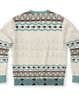 Back view of beige sweater with brown and teal holiday knit pattern and no text — cozy and sarcastic style from CollegeWares.