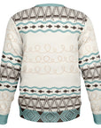 Back view of beige sweater with brown and teal holiday knit pattern and no text — cozy and sarcastic style from CollegeWares.