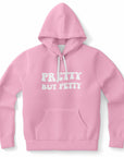 Brown hoodie with thick white retro bubble letters reading “PRETTY BUT PETTY” centered on the chest — confident, low-effort savage energy for pretty girls who talk with their eyebrows, from CollegeWares.