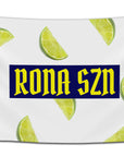 Flag featuring bold white text “RONA SZN” on a black background — funny 2020 quarantine meme flag from CollegeWares.
