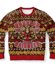 Brown knit-style Christmas sweater with a muscular reindeer flexing under the phrase “Rudolph the Red-Nosed Gaindeer” — festive and funny from CollegeWares.