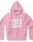 Pink hoodie featuring white bubble text that says “SASSY LITTLE SOUL” across the front — girly, flirty, and full of attitude from CollegeWares.