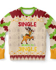 Beige and multicolor Christmas sweater with cartoon reindeer and “Single and Ready to Jingle” slogan — playful and bold from CollegeWares.