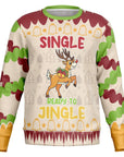 Beige and multicolor Christmas sweater with cartoon reindeer and “Single and Ready to Jingle” slogan — playful and bold from CollegeWares.