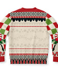 Back view of cream and red holiday sweater with stars, scallops, and no text — festive pattern from CollegeWares.