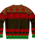Back view of red and green geometric Christmas pattern with no text — festive geek style from CollegeWares.