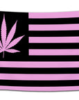 Flag with a light pink and black color scheme featuring a marijuana leaf replacing the stars on an American flag — girly weed flag from CollegeWares.