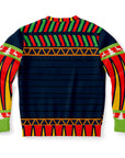 Back view of navy blue sweater with grill-like stripe patterns and no additional text — cheeky culinary style from CollegeWares.