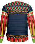 Back view of navy blue sweater with grill-like stripe patterns and no additional text — cheeky culinary style from CollegeWares.
