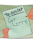 Flag featuring a cartoon Patrick Star's hand holding a “To-Do List” reading “Get Litty” — funny party motivation flag from CollegeWares.