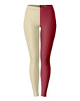Front view of maroon and gold Boston College color leggings with clean vertical split — collegiate pridewear from CollegeWares.