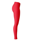 Left-side view of solid red panel leggings inspired by Brown University — vibrant school pride from CollegeWares.