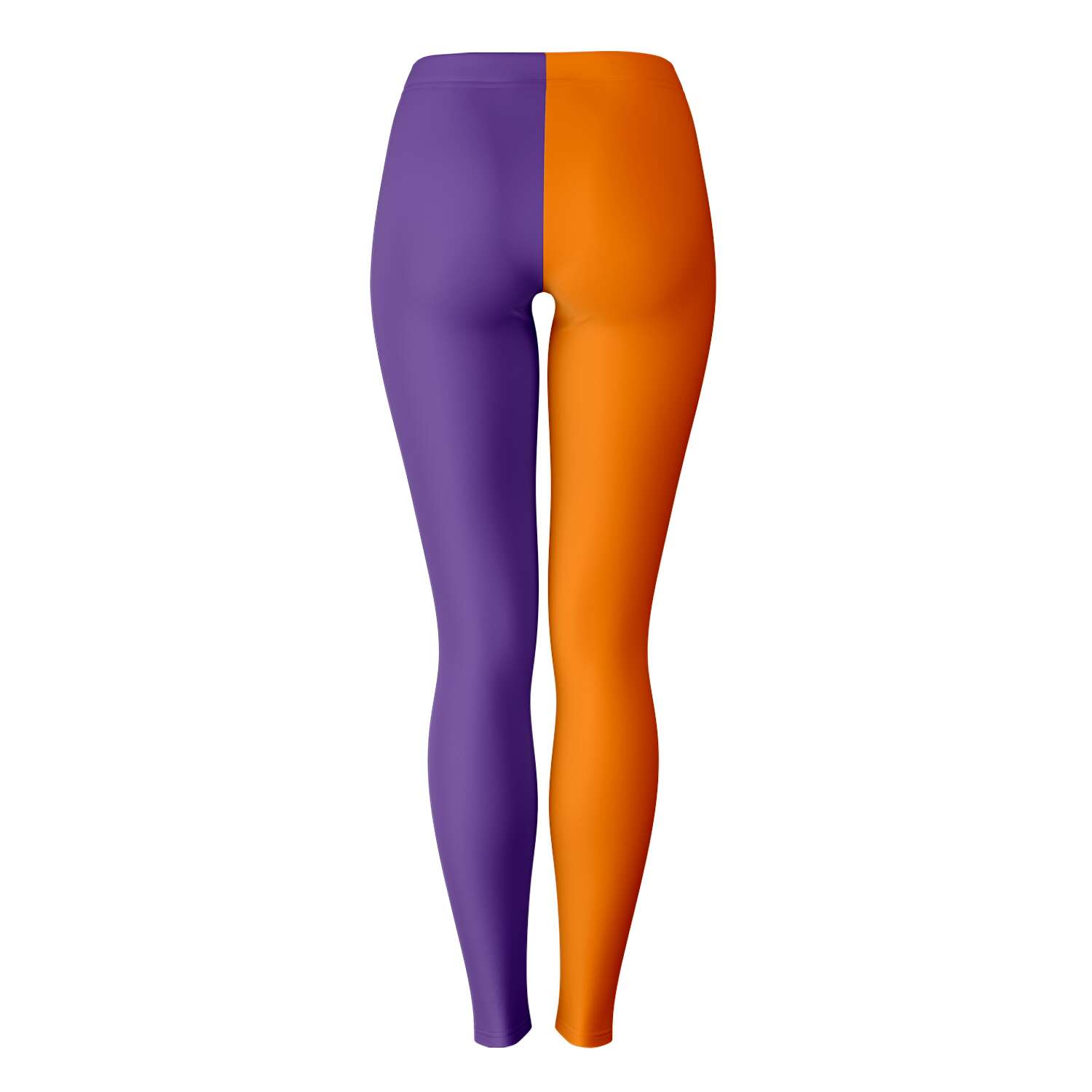 Back view of two-tone Clemson leggings in school colors and seamless fit — sporty spirit from CollegeWares.