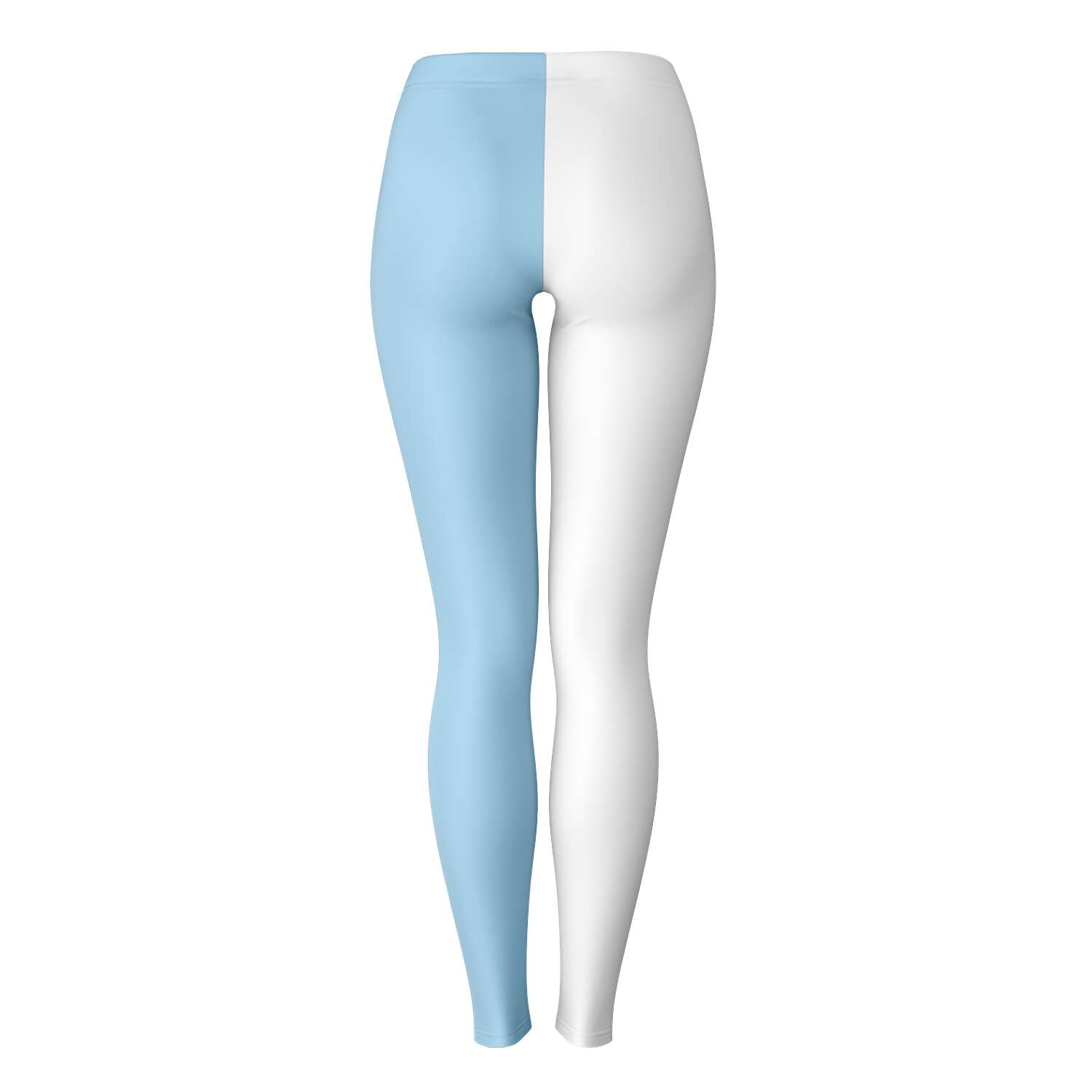 Back view of light blue and white leggings with Ivy League-inspired minimalist design — academic flair from CollegeWares.