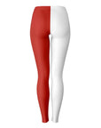 Back view of red and white college leggings with minimal styling — Ivy League edge from CollegeWares.