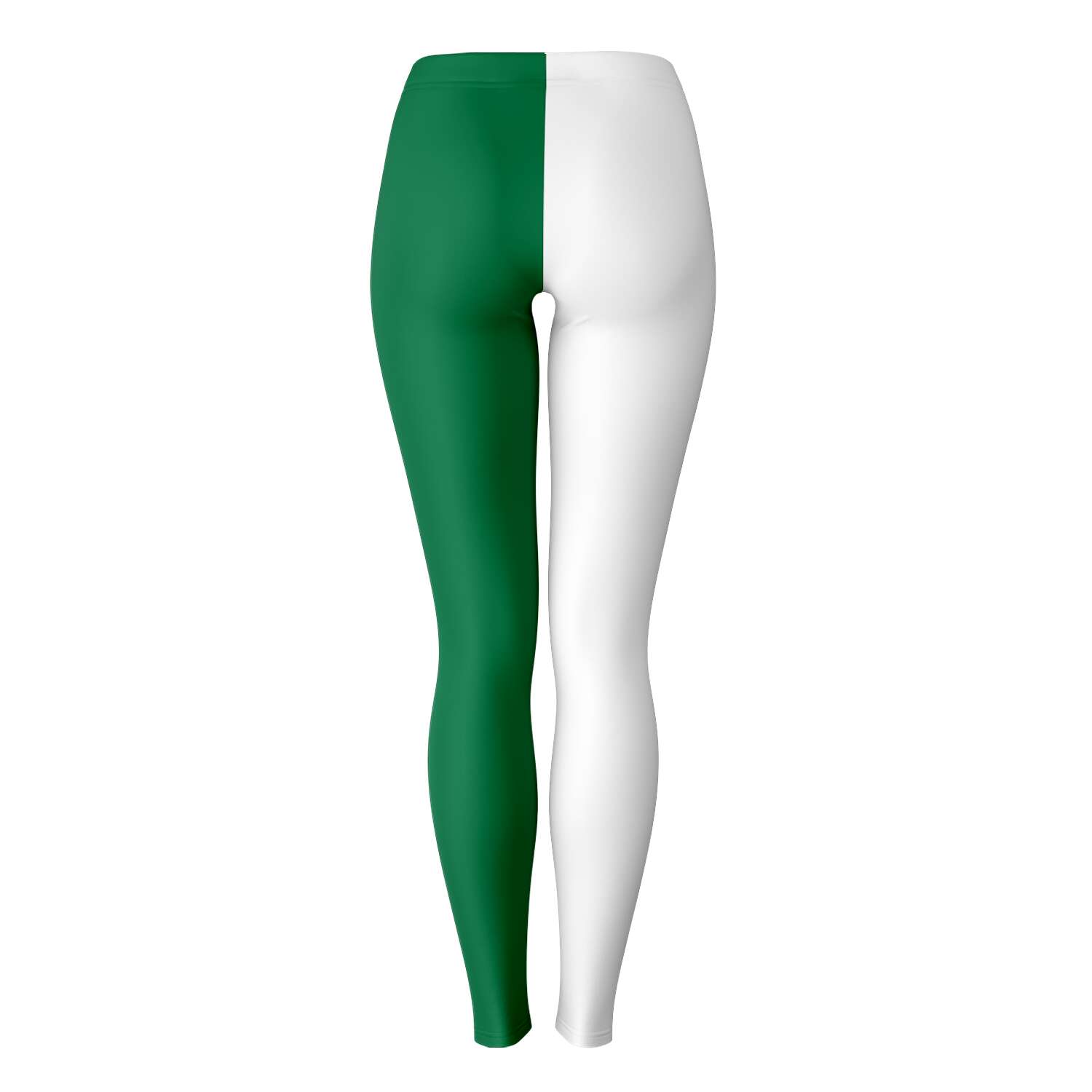 Back view of green and white Dartmouth leggings with minimalist two-tone layout — smart collegiate wear from CollegeWares.