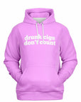 Light purple hoodie with bold white text reading “drunk cigs don’t count” — funny retro-inspired party hoodie from CollegeWares.