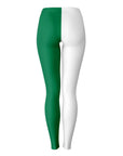 Back view of EMU leggings in green and white — simple, school-inspired design from CollegeWares.