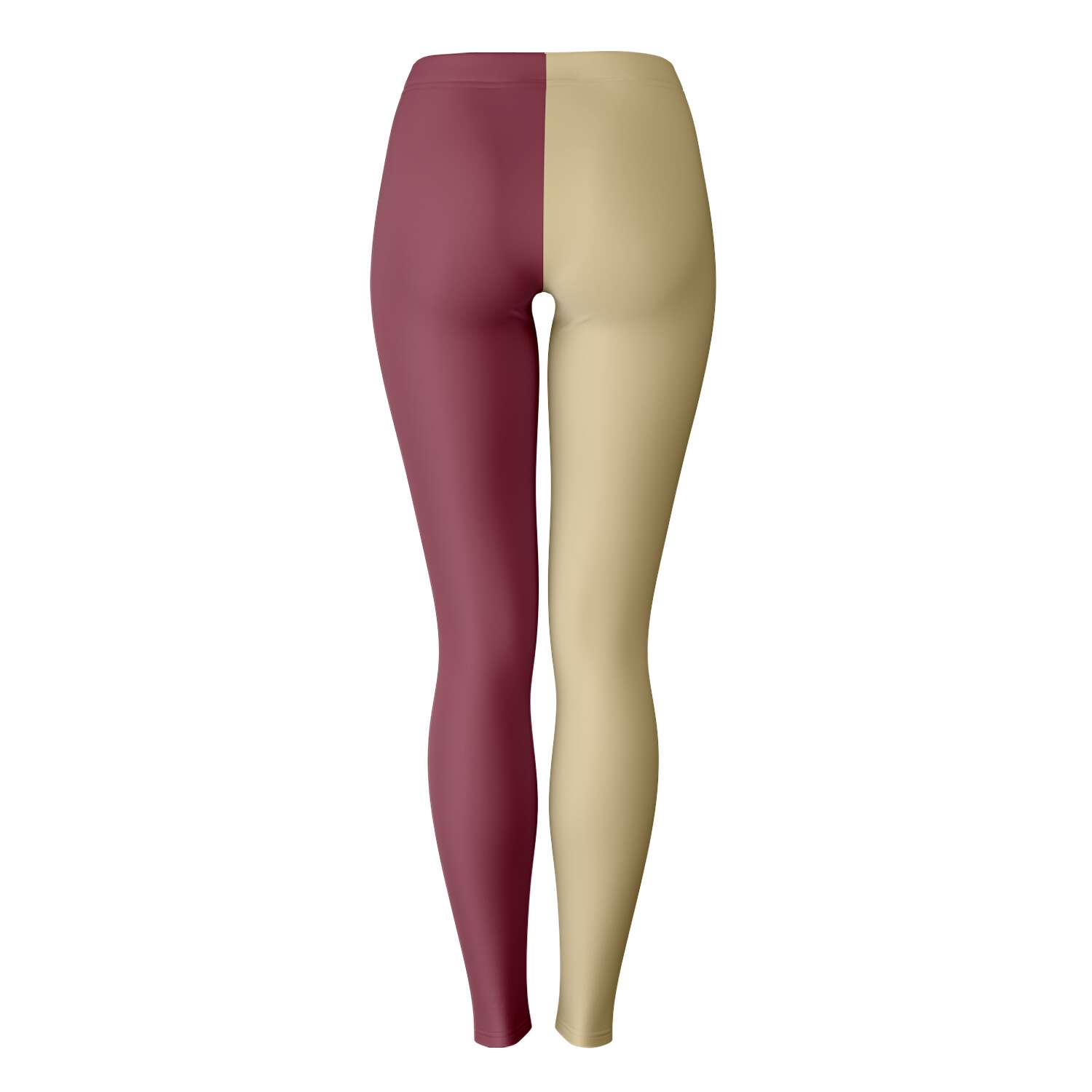 Back view of FSU leggings featuring two-tone garnet and gold panels — classic team color design from CollegeWares.