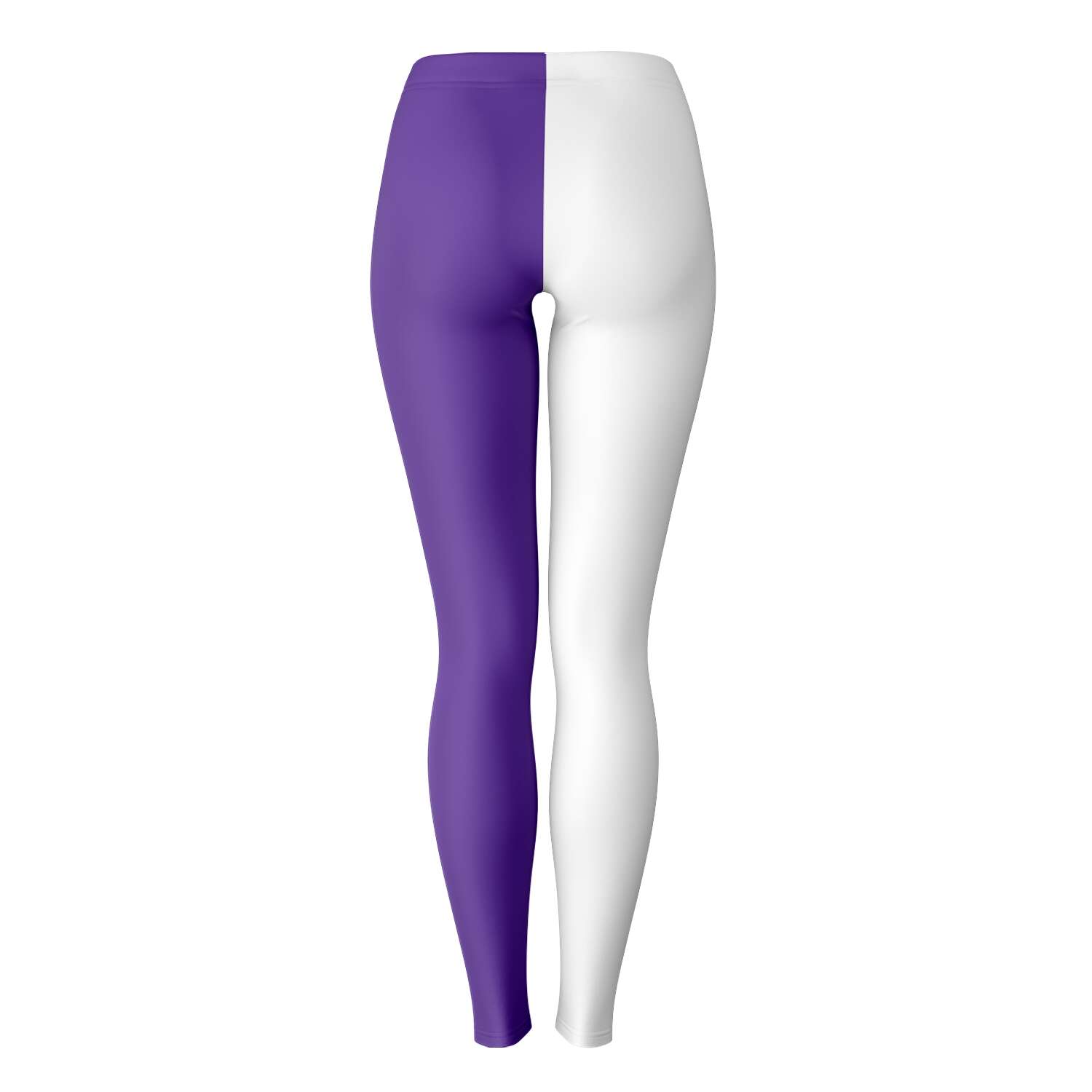 Back view of white and purple color-block leggings — bold game day style from CollegeWares.
