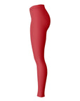Right-side view showing full red leg — vibrant RedHawk-themed leggings.