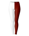 Front view of Mississippi State University color leggings with maroon and white legs — MSU fanwear by CollegeWares.