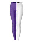 Front view of Northwestern University color leggings in purple and white — Wildcats-themed apparel by CollegeWares.