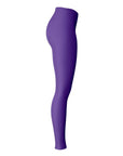 Left leg showing all-purple panel — bold Northwestern pride with athletic stretch.