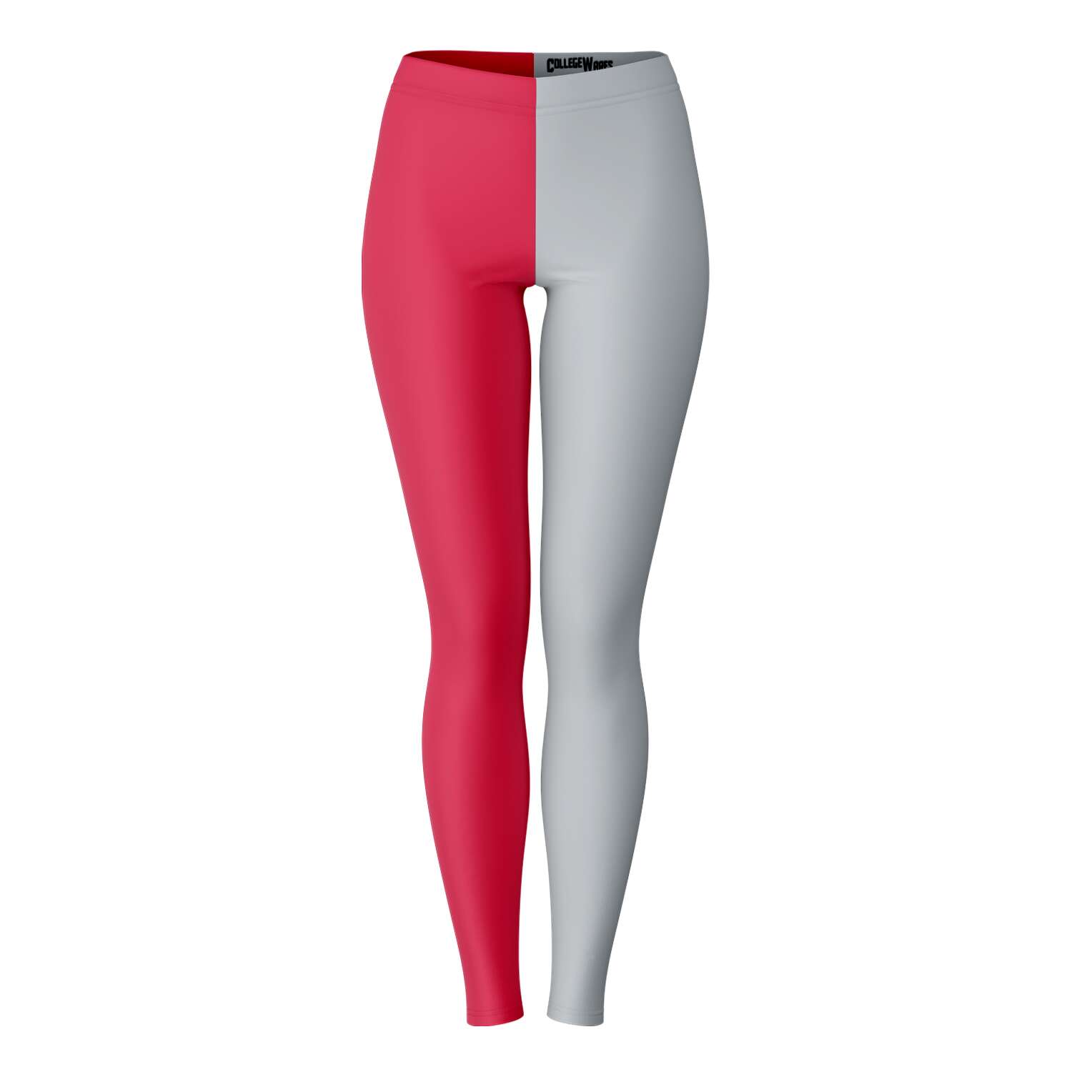 Front view of Ohio State University color leggings in red and gray — Buckeyes-themed apparel by CollegeWares.