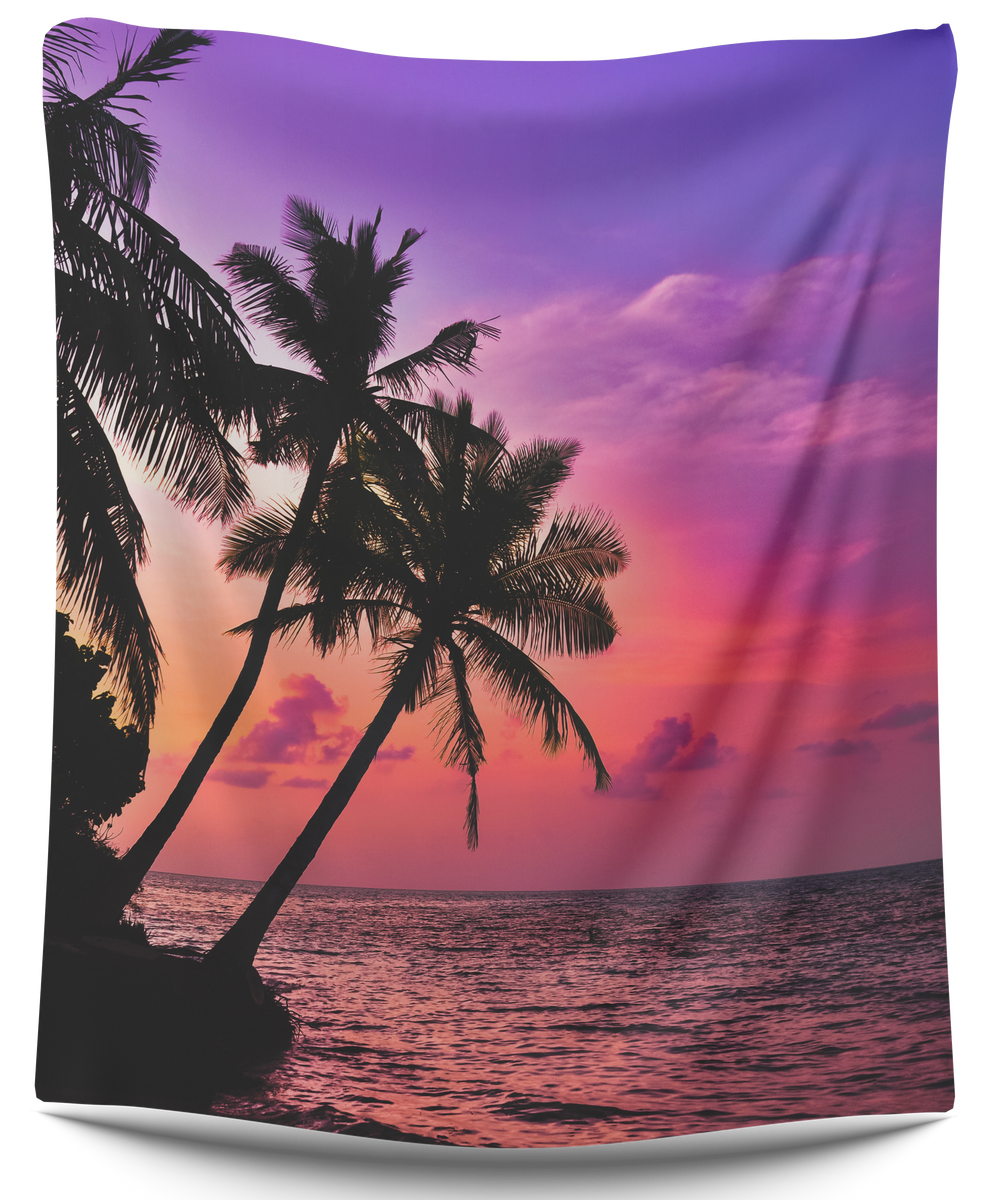 Palm Tree Sunset Tapestry - CollegeWares | Scenery Girl Dorm Room