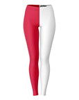 Front view of Rutgers University color leggings in red and white — bold split-leg design by CollegeWares.