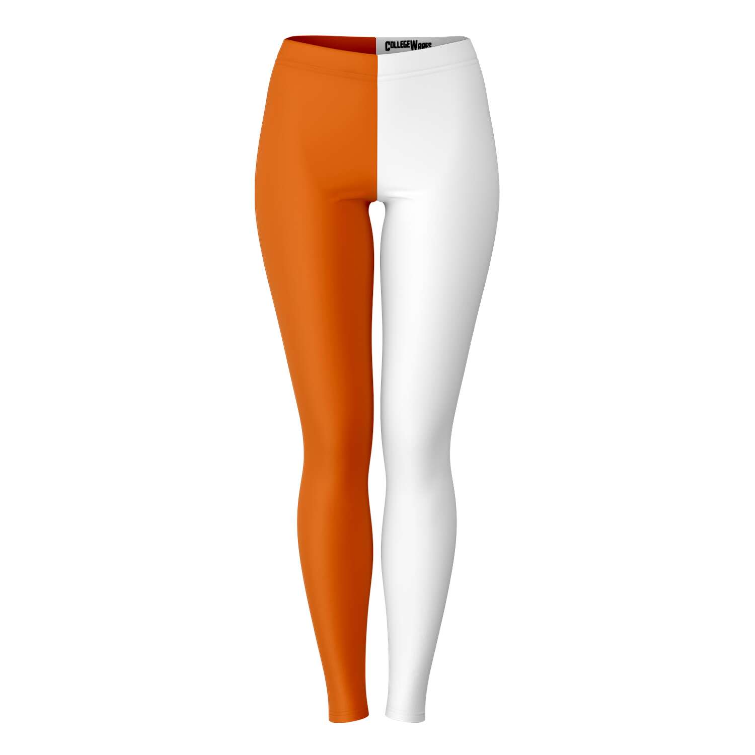 Front view of Syracuse University color leggings in orange and white — split-leg design for Orange fans by CollegeWares.