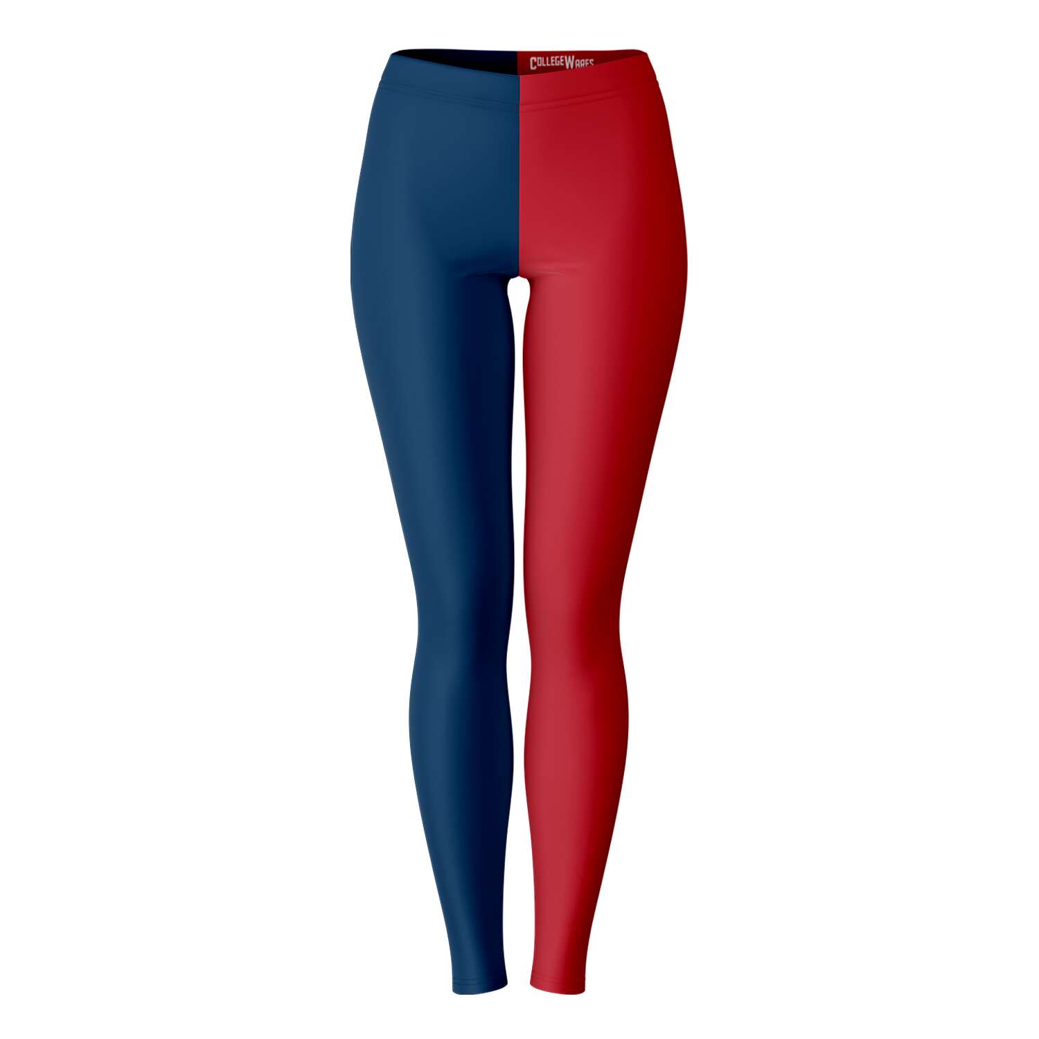 Front view of red and navy University of Arizona leggings with clean half-and-half design — bold Wildcats gear from CollegeWares.