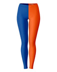 Front view of University of Florida leggings in blue and orange — Gators colorblock fanwear by CollegeWares.