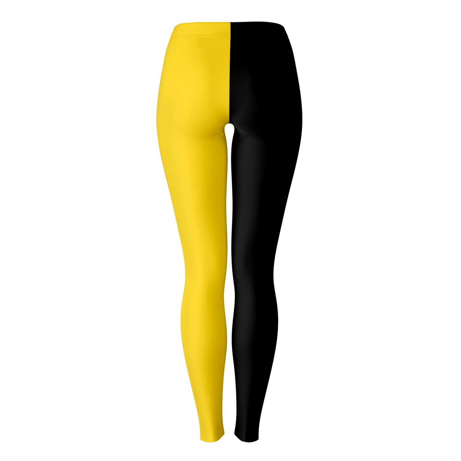 Back image of Iowa leggings featuring black left leg and gold right leg — clean and fierce look from CollegeWares.